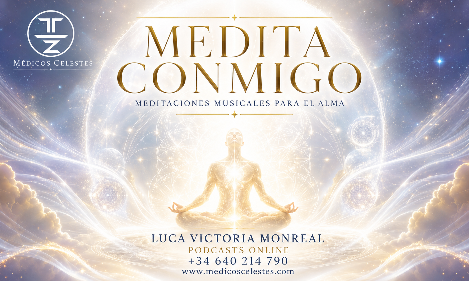 Cartel de la meditación Medita Conmigo de Médicos Celestes
